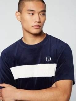 Sergio Tacchini Debossed Damarindo Velour T-Shirt- Maritime Blue Outlet
