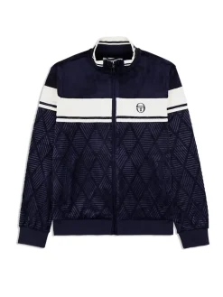 Sergio Tacchini Debossed Damarindo Velour Track Jacket- Maritime Blue Online