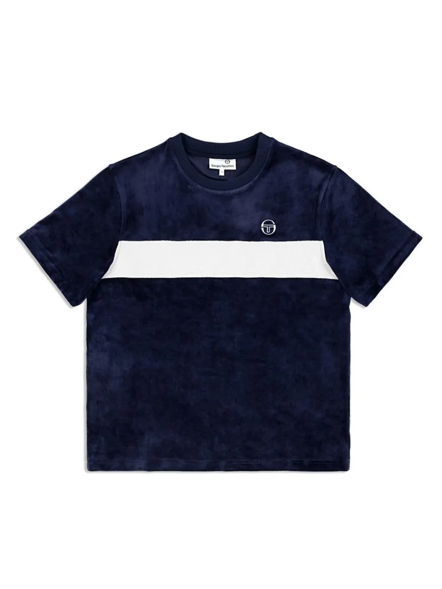 Sergio Tacchini Debossed Damarindo Velour T-Shirt- Maritime Blue Online