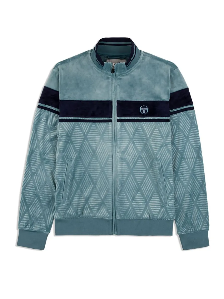 Sergio Tacchini Debossed Damarindo Velour Track Jacket- Larkspur Hot