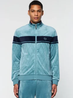 Sergio Tacchini Debossed Damarindo Velour Track Jacket- Larkspur Outlet
