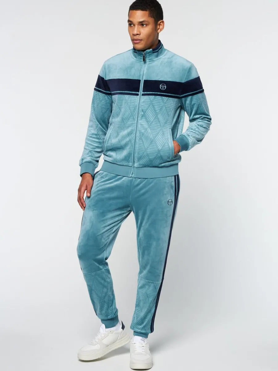 Sergio Tacchini Debossed Damarindo Velour Track Jacket- Larkspur Outlet