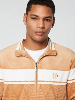 Sergio Tacchini Debossed Damarindo Velour Track Jacket- Meerkat Hot