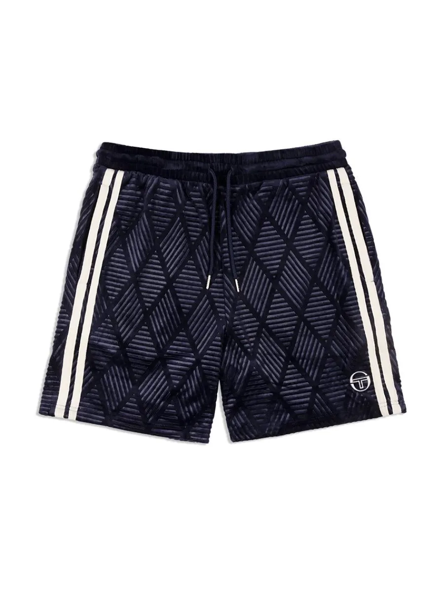 Sergio Tacchini Debossed Damarindo Velour Short- Maritime Blue New