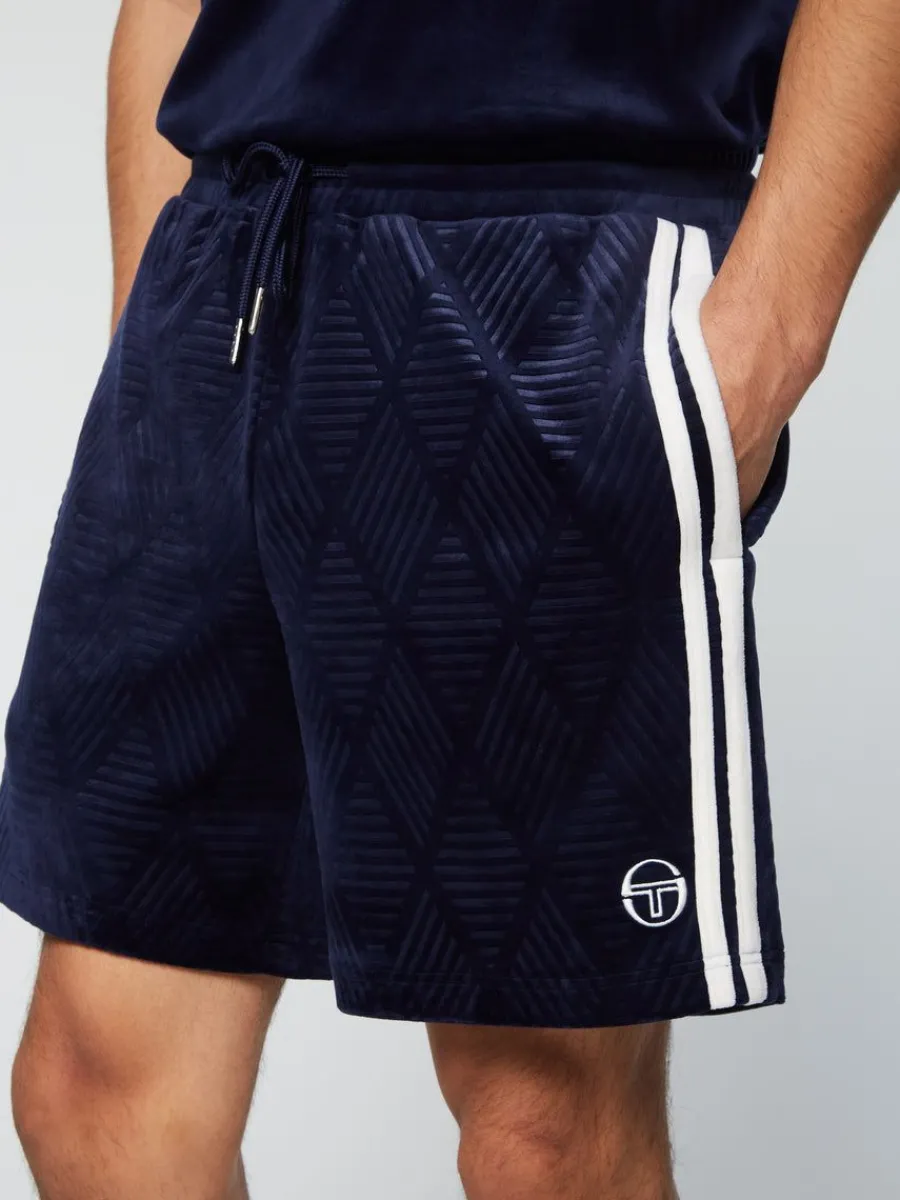 Sergio Tacchini Debossed Damarindo Velour Short- Maritime Blue New
