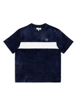 Sergio Tacchini Debossed Damarindo Velour T-Shirt- Maritime Blue Sale