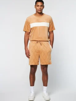 Sergio Tacchini Debossed Damarindo Velour Short- Meerkat Clearance