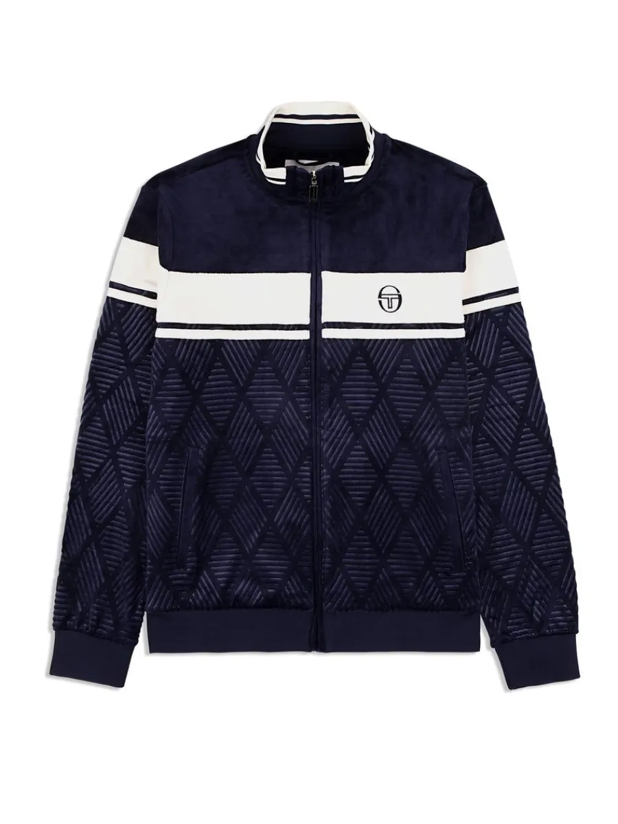 Sergio Tacchini Debossed Damarindo Velour Track Jacket- Maritime Blue Best