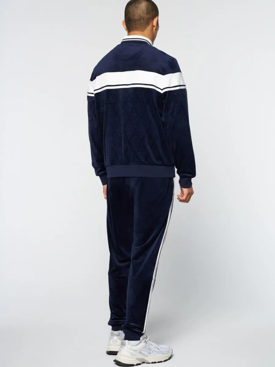 Sergio Tacchini Debossed Damarindo Velour Track Jacket- Maritime Blue Best