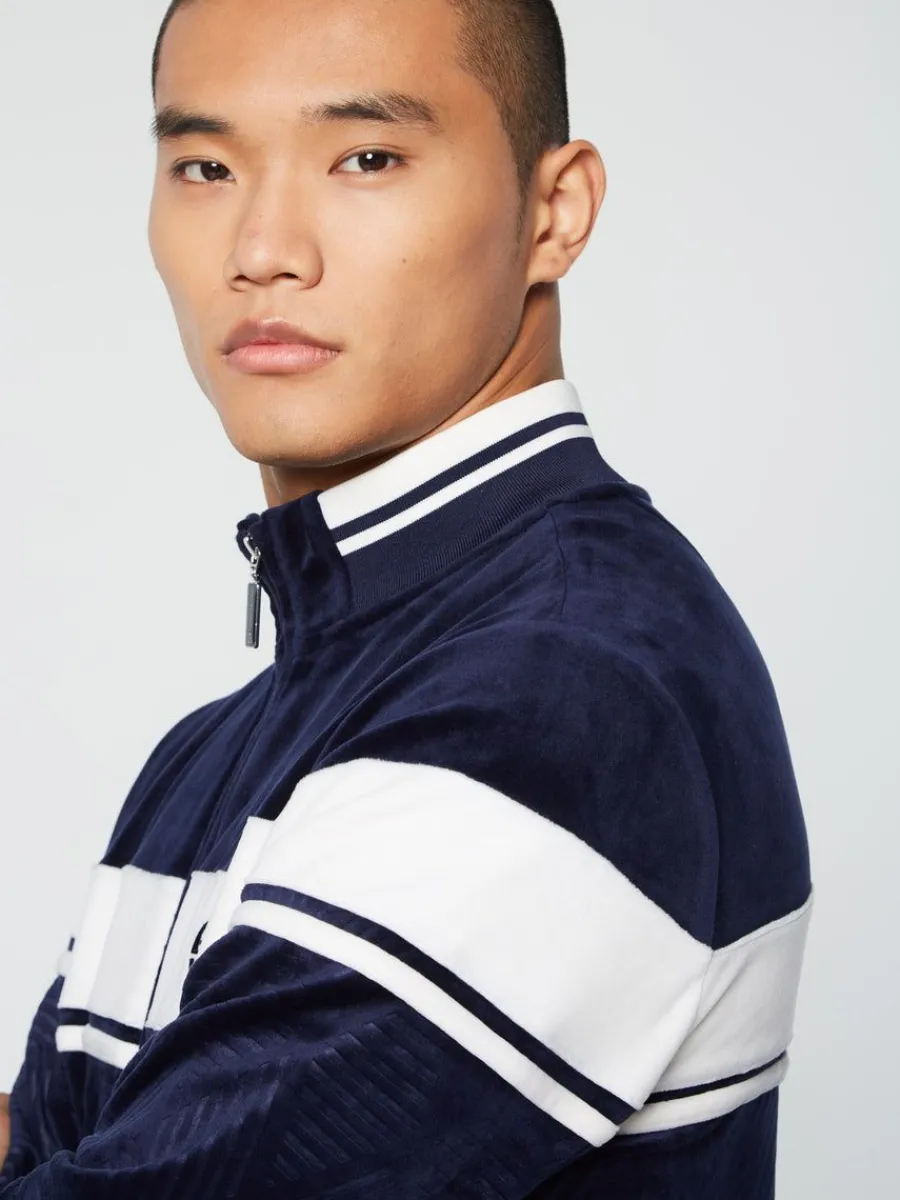 Sergio Tacchini Debossed Damarindo Velour Track Jacket- Maritime Blue Best
