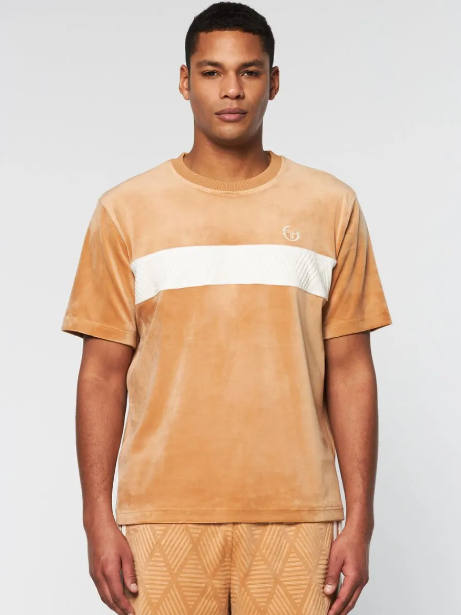 Sergio Tacchini Debossed Damarindo Velour T-Shirt- Meerkat Hot
