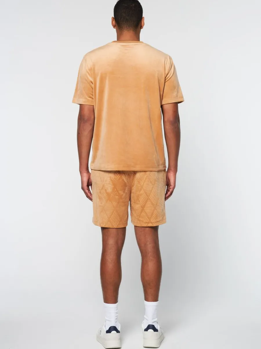 Sergio Tacchini Debossed Damarindo Velour T-Shirt- Meerkat Hot