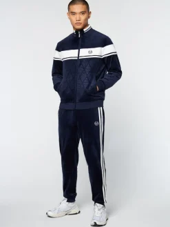 Sergio Tacchini Debossed Damarindo Velour Track Jacket- Maritime Blue Hot