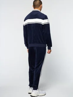 Sergio Tacchini Debossed Damarindo Velour Track Jacket- Maritime Blue Hot