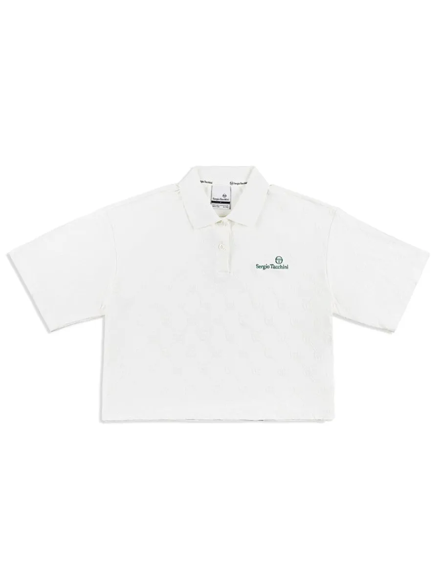 Sergio Tacchini Monogram Jacquard Cropped Polo- Gardenia New