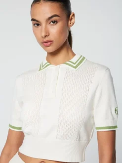 Sergio Tacchini Perla Knit Cropped Polo- Gardenia Sale