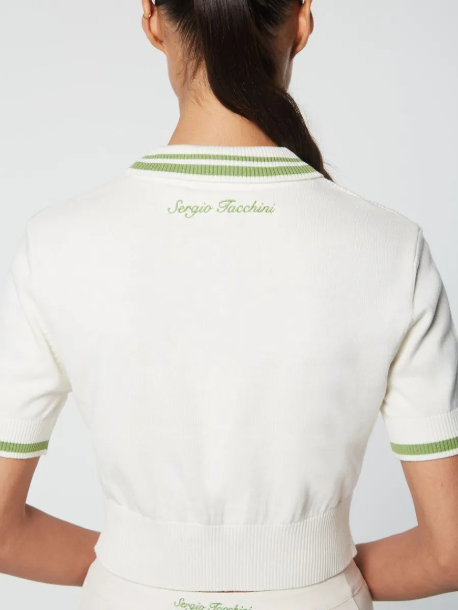 Sergio Tacchini Perla Knit Cropped Polo- Gardenia Sale