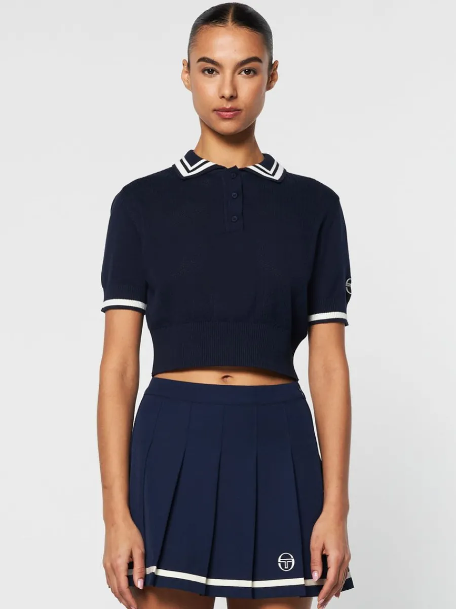 Sergio Tacchini Perla Knit Cropped Polo- Maritime Blue New