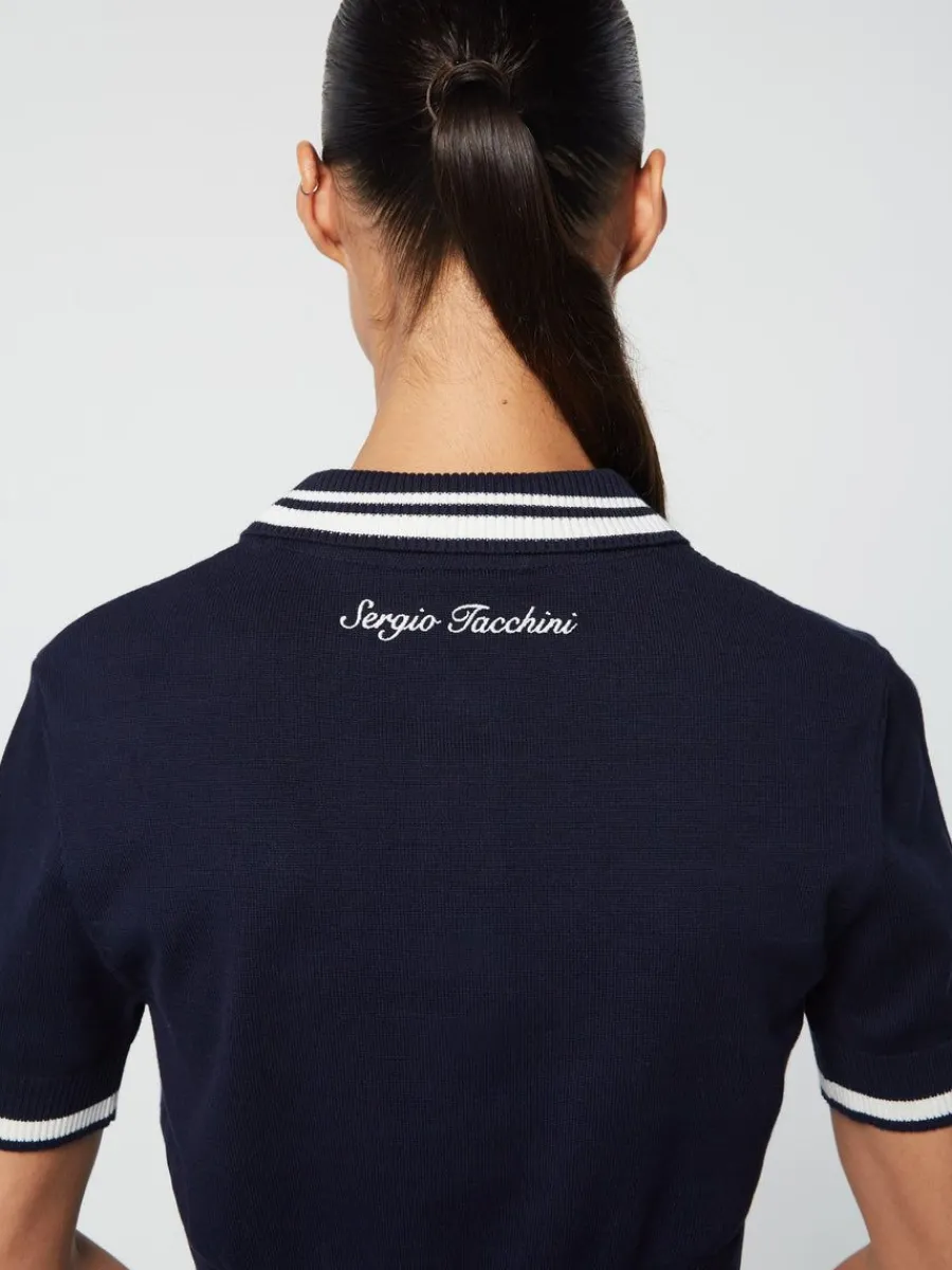 Sergio Tacchini Perla Knit Cropped Polo- Maritime Blue Discount