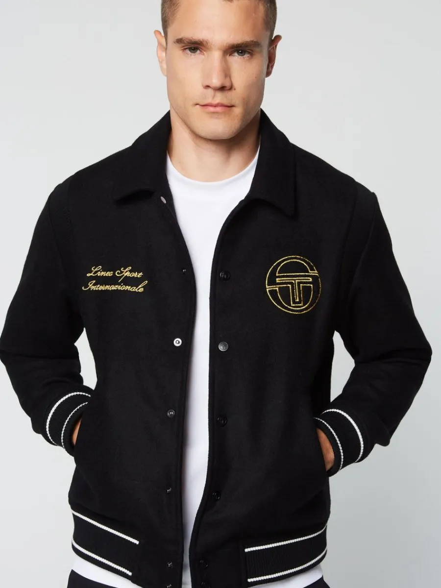 Sergio Tacchini Prep Wool Varsity Jacket- Black