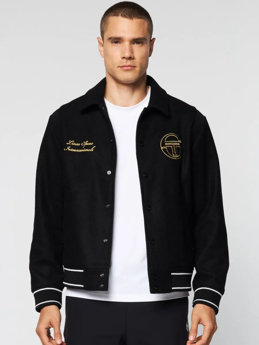Sergio Tacchini Prep Wool Varsity Jacket- Black Discount