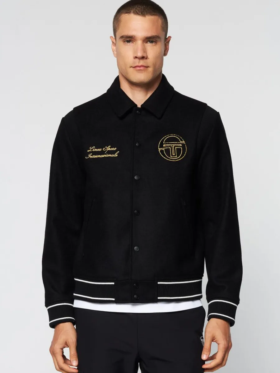 Sergio Tacchini Prep Wool Varsity Jacket- Black Discount
