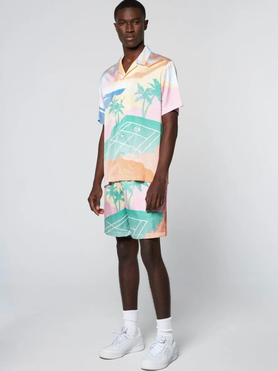 Sergio Tacchini Riviera Camp Shirt- Deep Mint/ Multi Hot