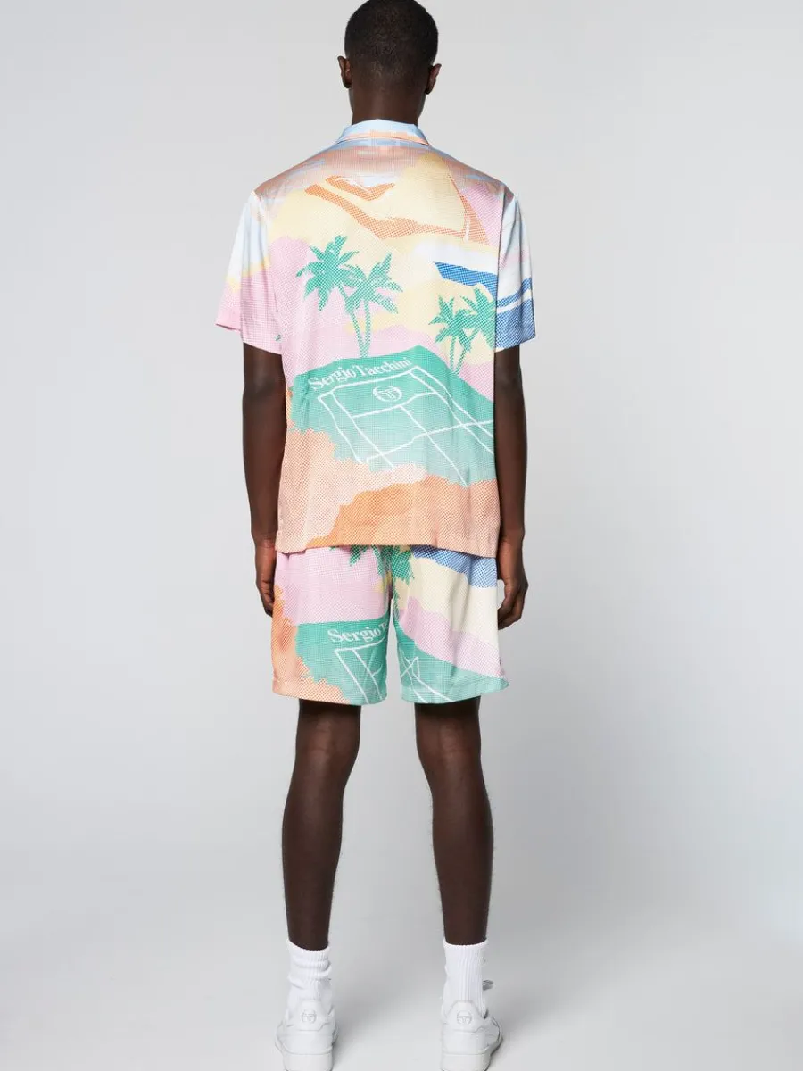 Sergio Tacchini Riviera Camp Shirt- Deep Mint/ Multi Hot