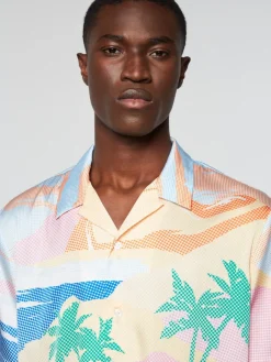 Sergio Tacchini Riviera Camp Shirt- Deep Mint/ Multi Hot