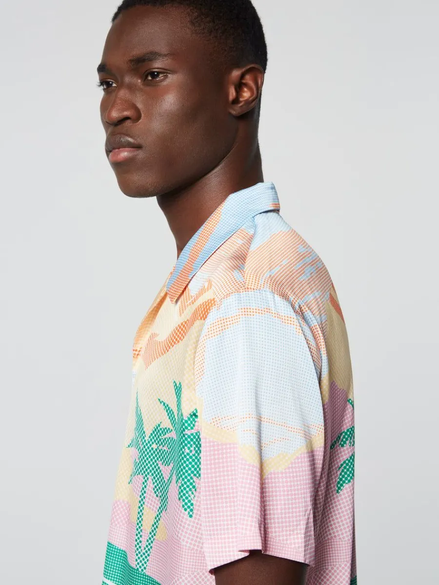 Sergio Tacchini Riviera Camp Shirt- Deep Mint/ Multi Hot