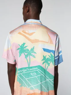 Sergio Tacchini Riviera Camp Shirt- Deep Mint/ Multi Hot