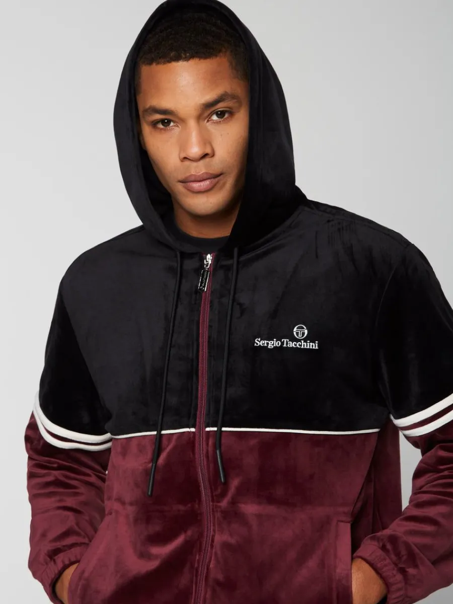 Sergio Tacchini Scopeto Full-Zip Velour Hoodie- Black Beauty/ Mauve Wine