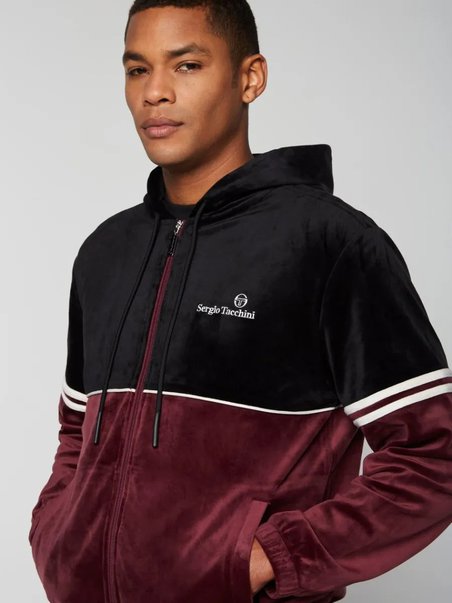 Sergio Tacchini Scopeto Full-Zip Velour Hoodie- Black Beauty/ Mauve Wine