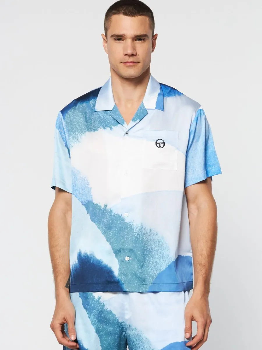 Sergio Tacchini Spiaggia Cabana Shirt- Maritime Blue/ Multi New