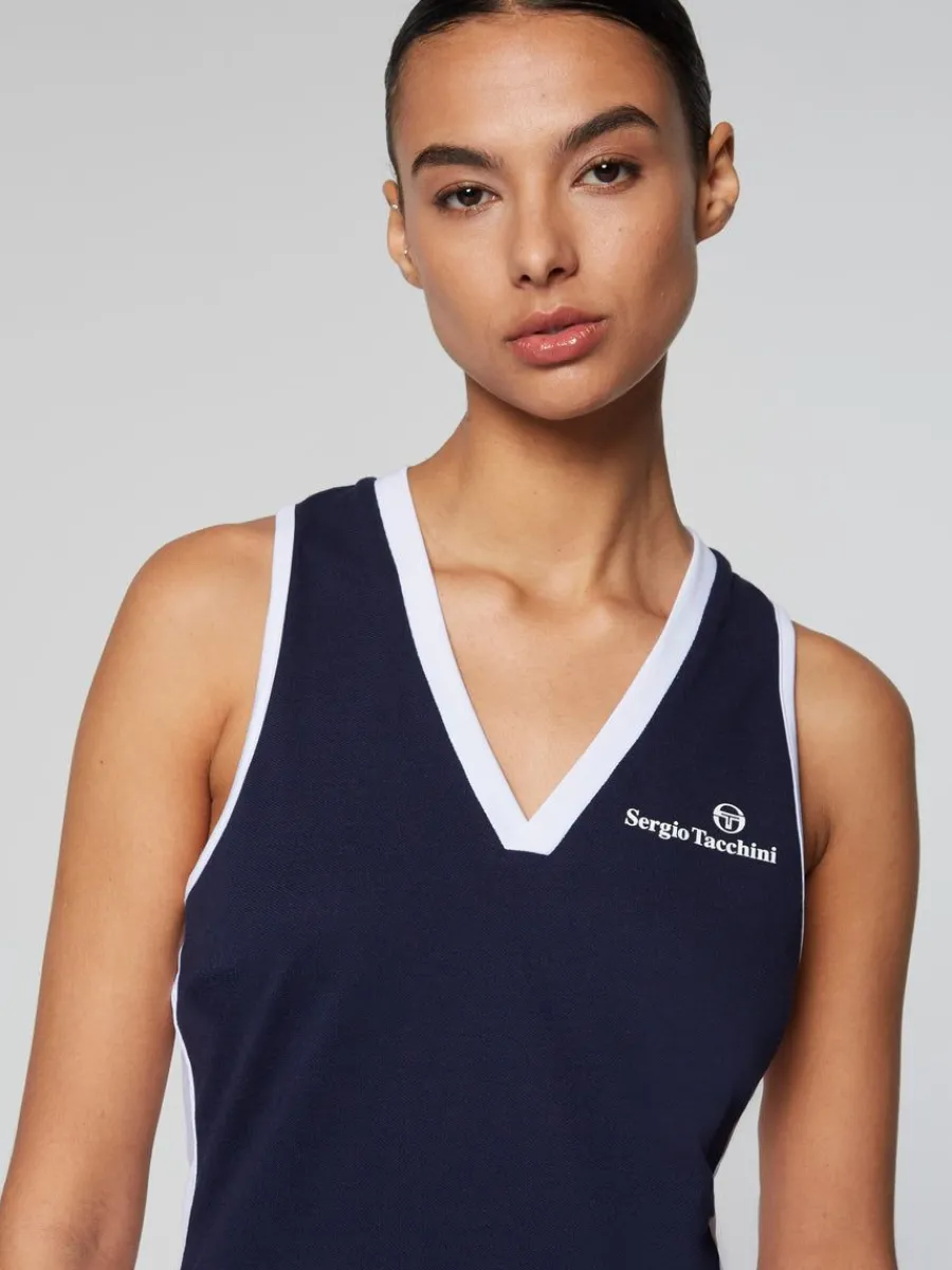 Sergio Tacchini Women'S Vigentino Tennis V-Neck Tank Top- Maritime Blue New